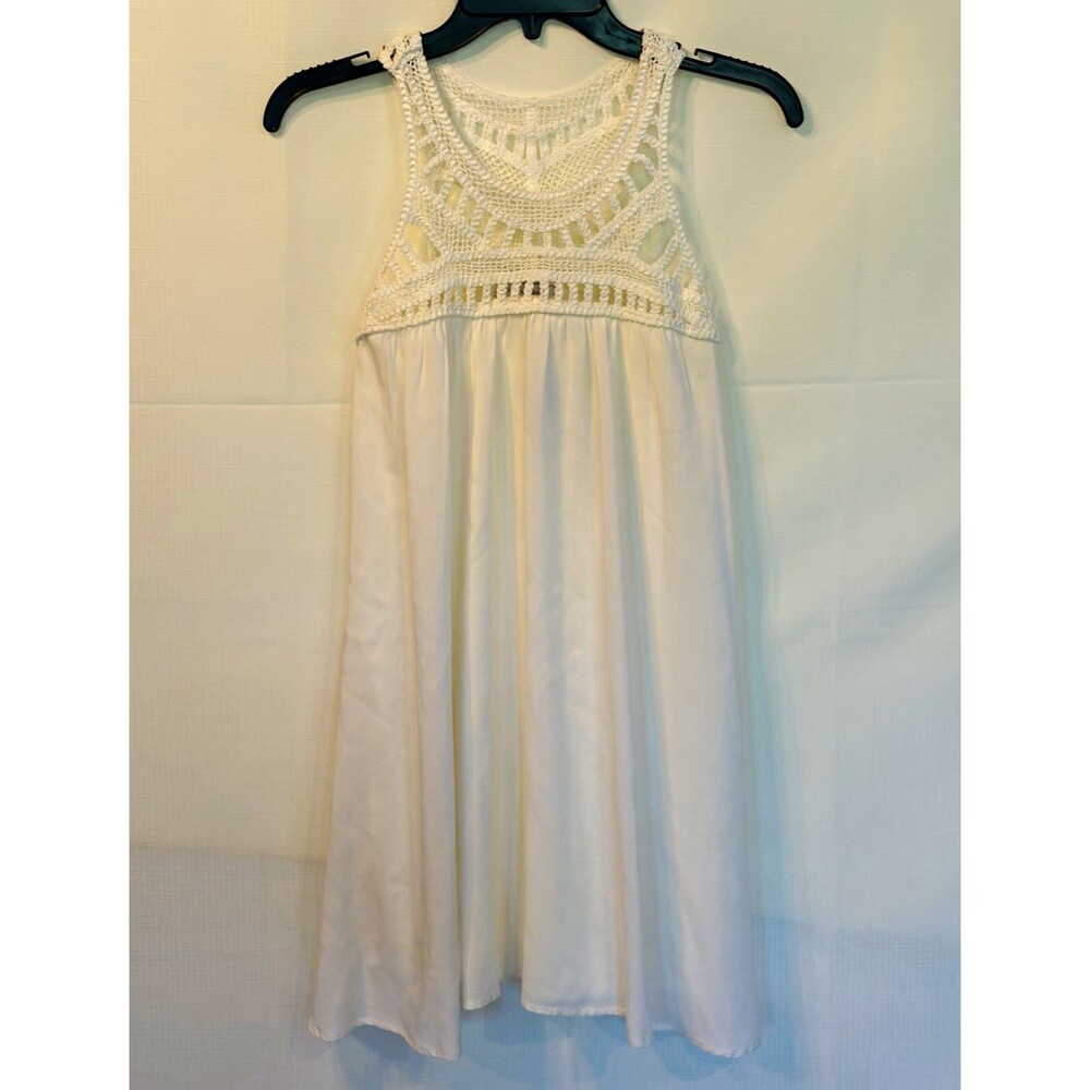 Purple Snow White Crochet Yoke Shift Dress Round Neck Sleeveless Short S